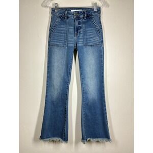 Altar'd State Womens Flare Jeans 24 Blue Frayed Hem Bootcut Denim Stretchy Boho